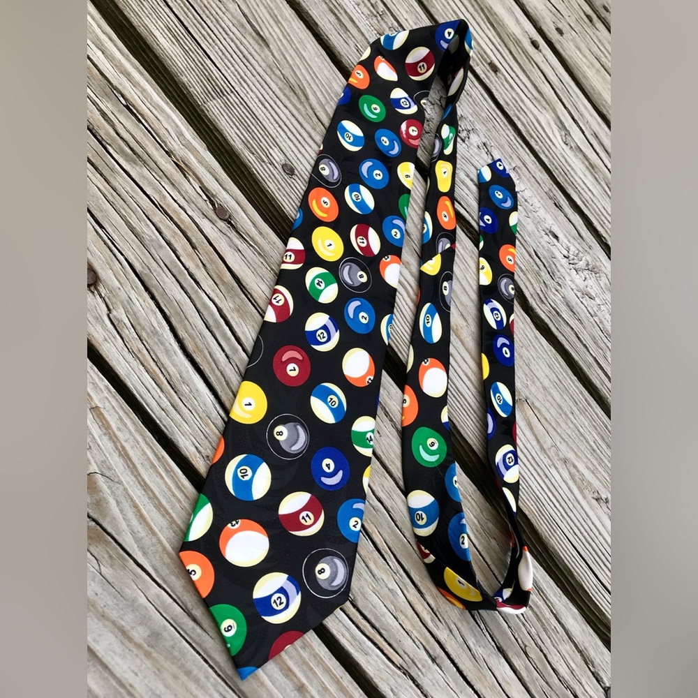 ADDICTION Mens Black Pool Ball Dress Tie Pool Hall 8 Ball Sporty Tie